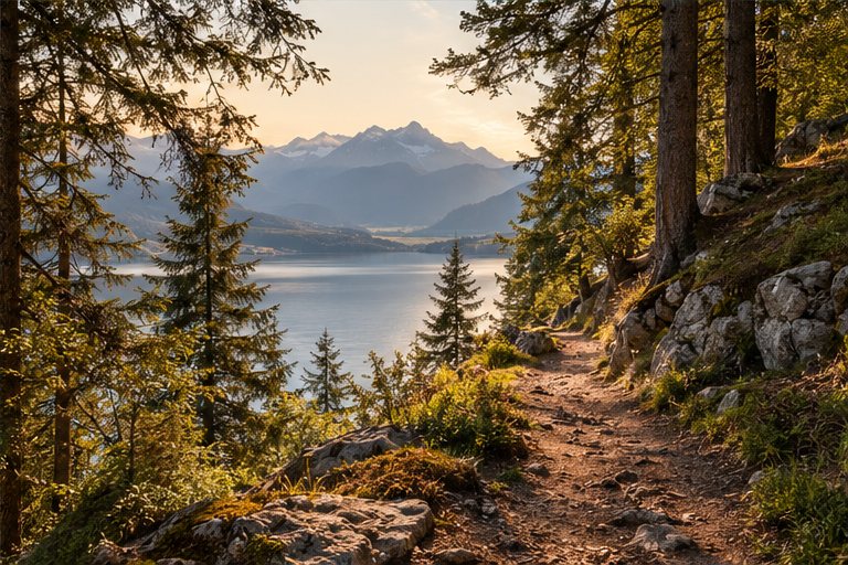 Weg durch die Natur mit Blick auf den See